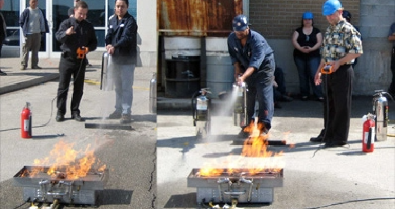 Image of fire extinguisher training provided by Act First Safety