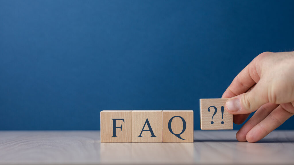 An image of 3 cubes that says FAQ